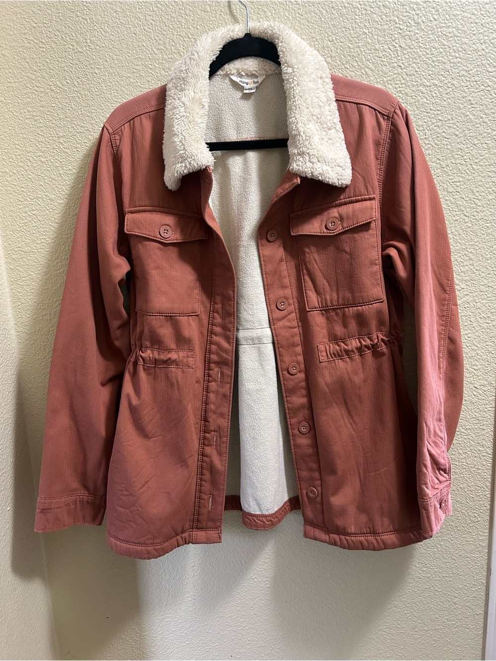 Hang Ten Plush-Collar Jacket in Dusty Rose